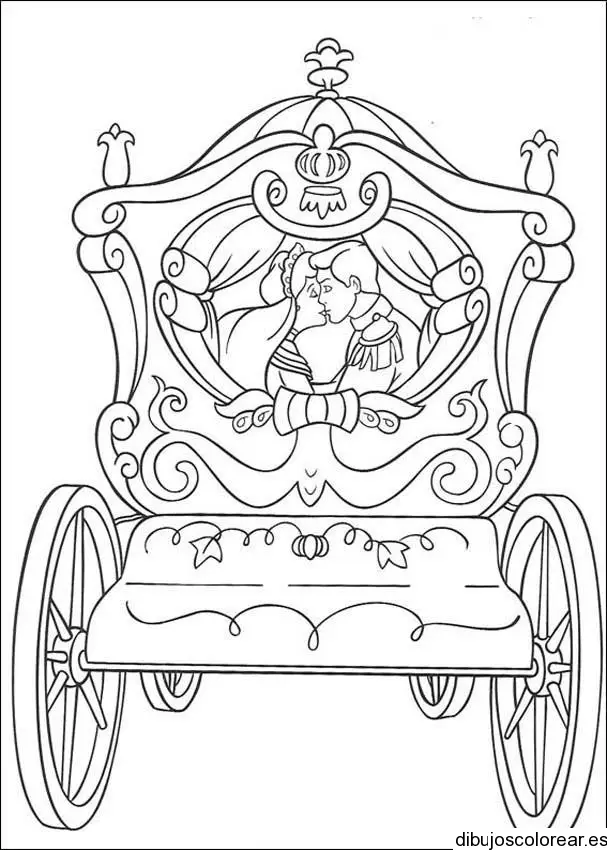 Dibujo de Cenicienta y el príncipe en la carroza para colorear