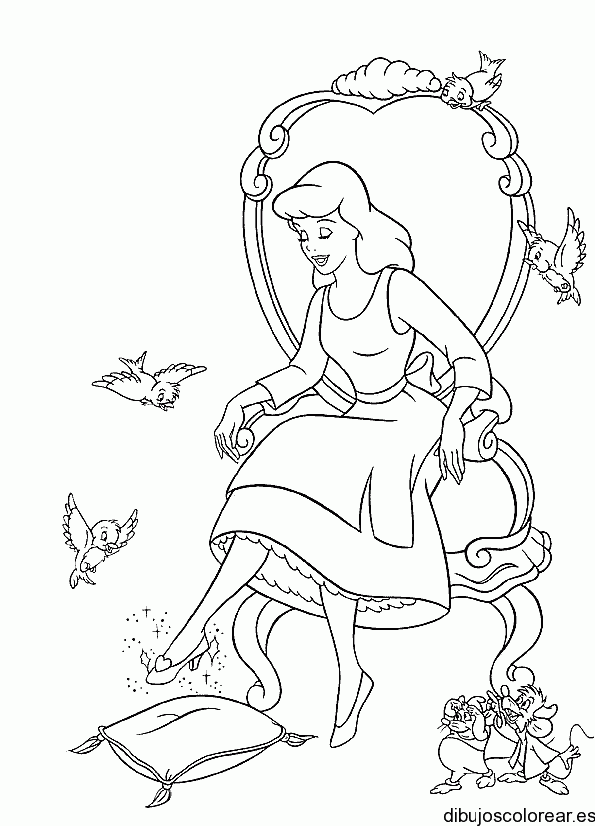 Dibujo de Cenicienta y la zapatilla de cristal para colorear