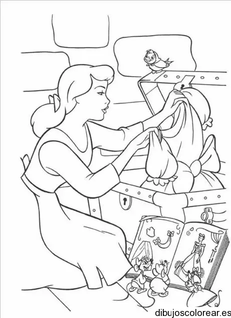 Dibujo de Cenicienta y un cofre para colorear