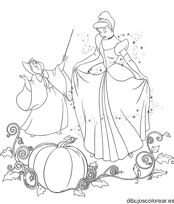 Dibujo de Cenicienta y una hada para colorear