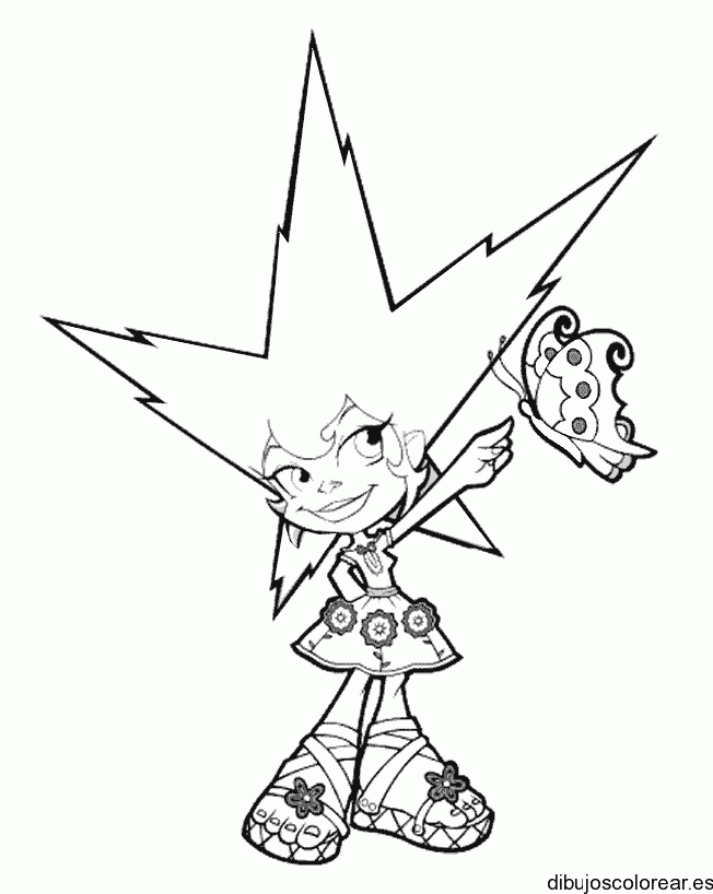 Dibujo de chica estrella con mariposa para colorear