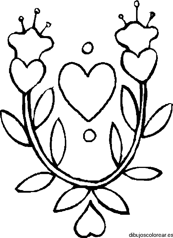Dibujo de corazones y flores para colorear