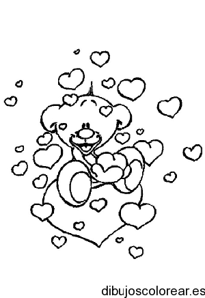 Dibujo de corazones y un oso para colorear