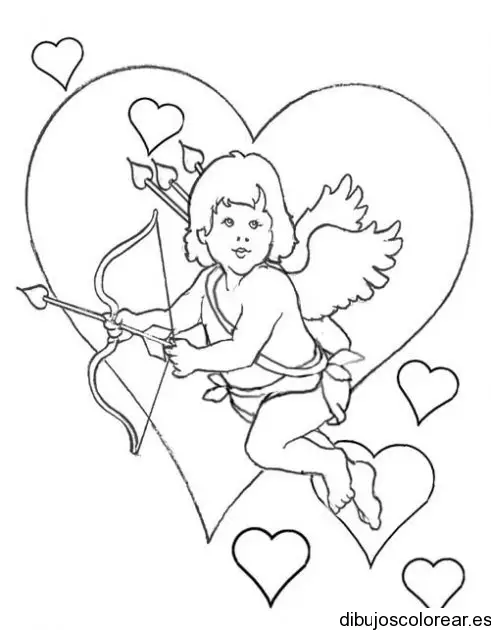 Dibujo de Cupido dentro de un corazón para colorear