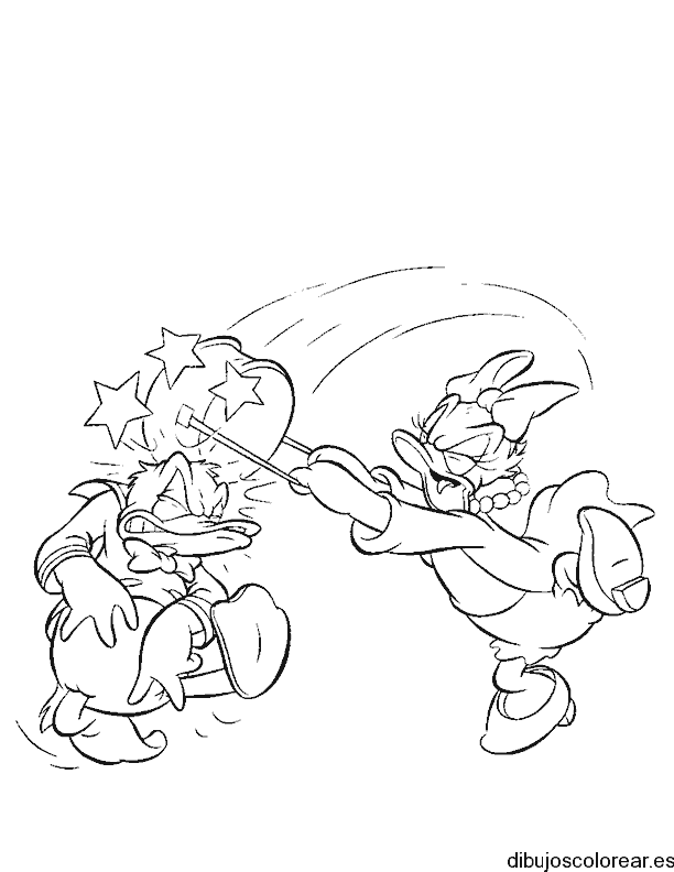 Dibujo de Daisy peleando con Donald para colorear