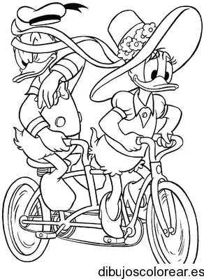 Dibujo de Daisy y Donald en bicicleta para colorear