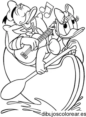 Dibujo de Daisy y Donald paseando en barco para colorear