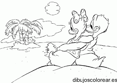 Dibujo de Donald y Daisy en la playa para colorear