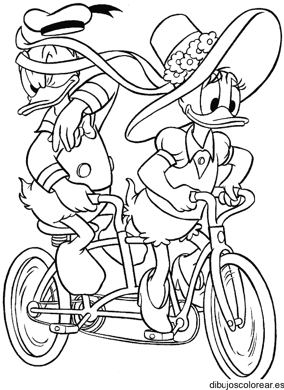 Dibujo de Donald y Daisy paseando en bicicleta para colorear