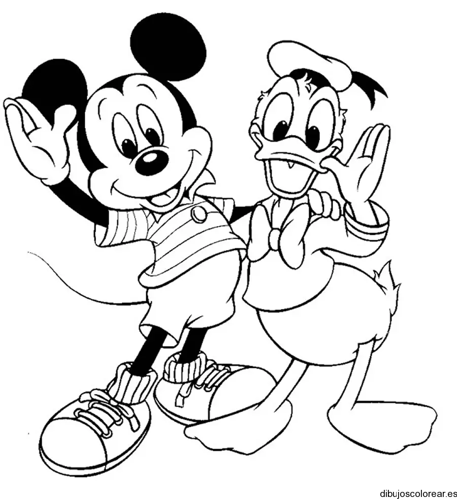 Dibujo de Donald y Mickey saludando para colorear