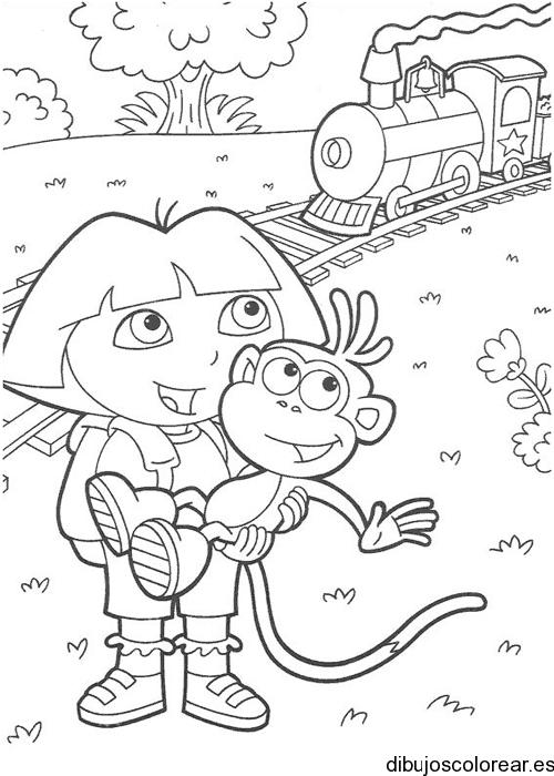 Dibujo de Dora la exploradora cargando a un mono para colorear