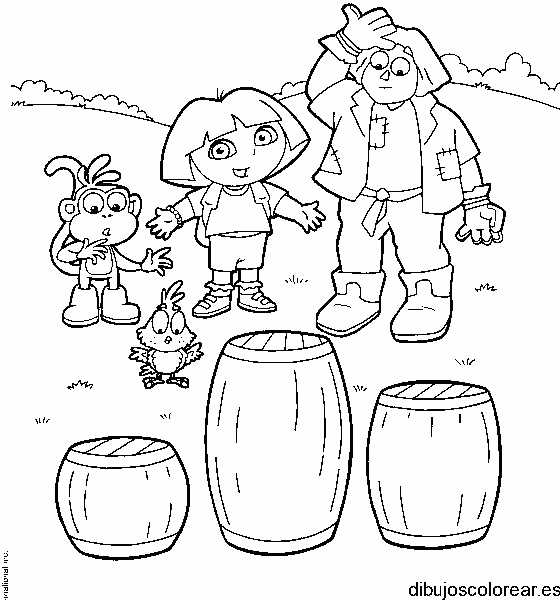Dibujo de Dora la exploradora con barriles para colorear