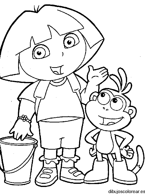 Dibujo de Dora la Exploradora con un cubo para colorear
