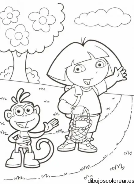 Dibujo de Dora la exploradora con una cesta para colorear
