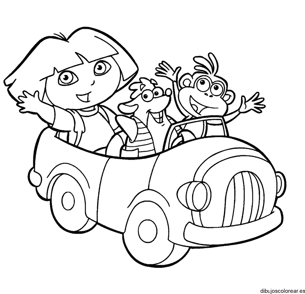 Dibujo de Dora la Exploradora en coche para colorear