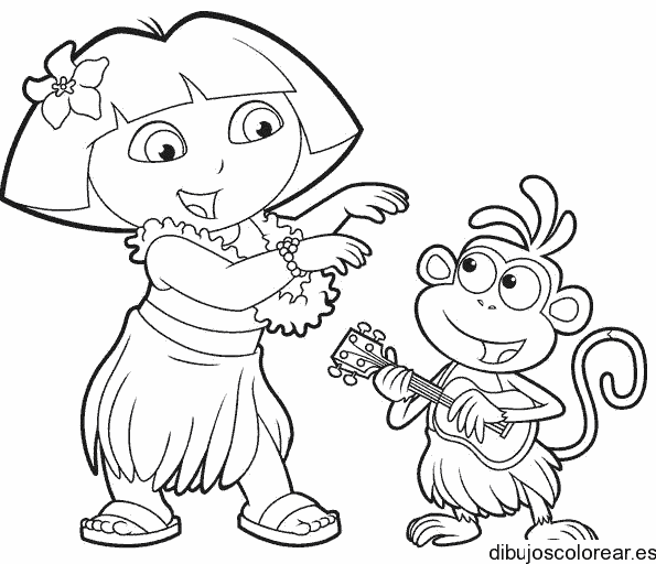 Dibujo de Dora la exploradora en Hawaii para colorear