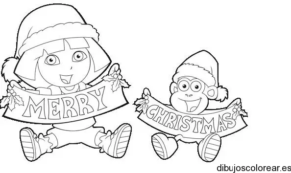 Dibujo de Dora la exploradora feliz navidad para colorear