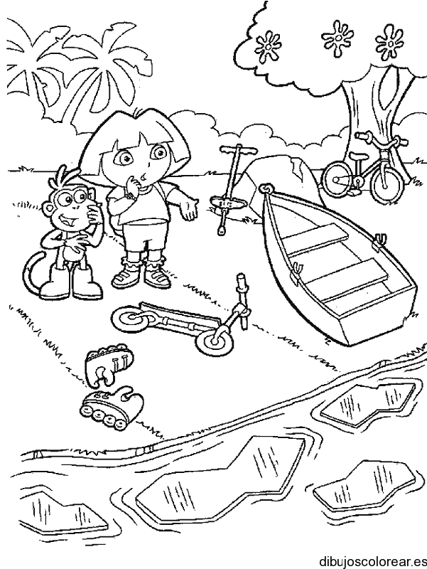Dibujo de Dora La Exploradora patinando para colorear