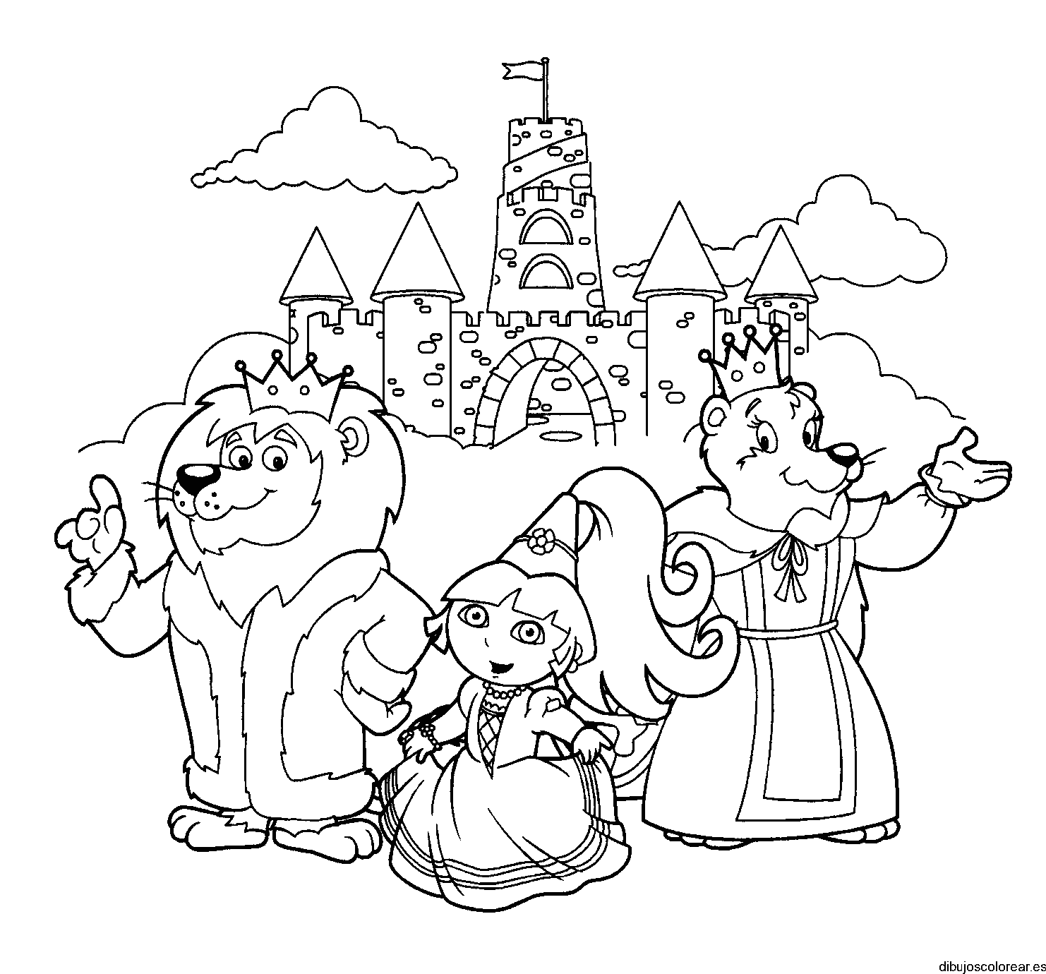 Dibujo de Dora la exploradora vestida de reina para colorear