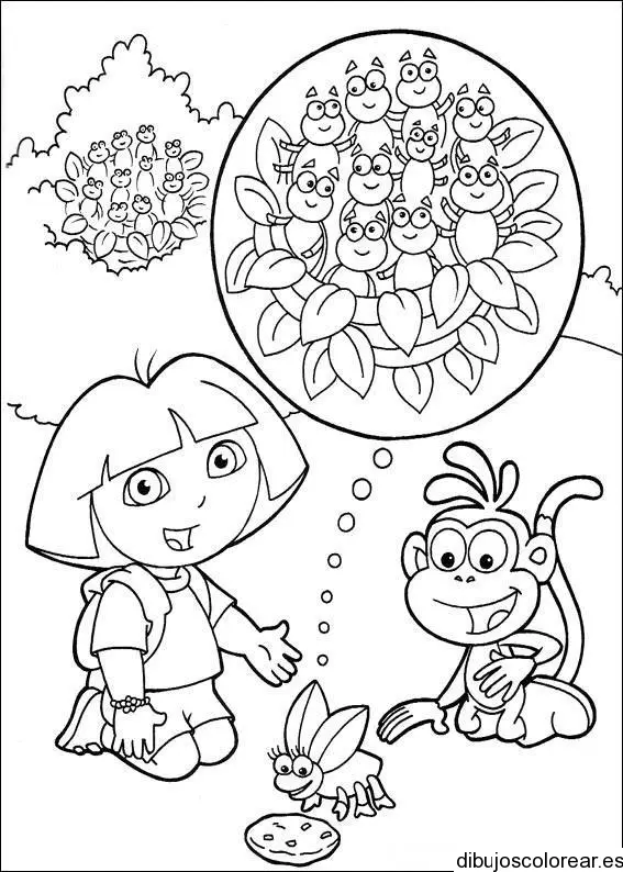 Dibujo de Dora la Exploradora y abejas para colorear