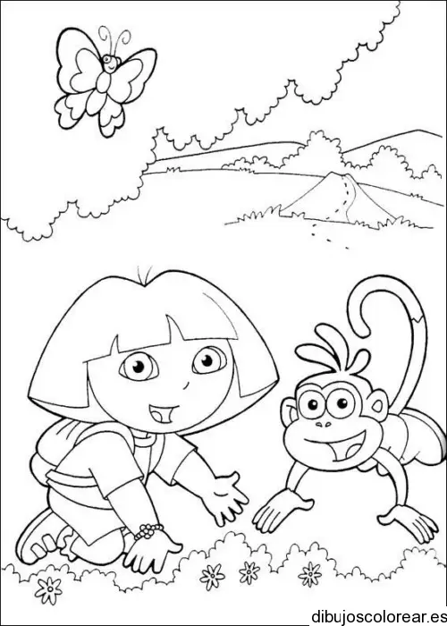 Dibujo de Dora la exploradora y Botas para colorear