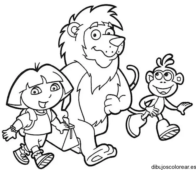 Dibujo de Dora la exploradora y sus amigos para colorear