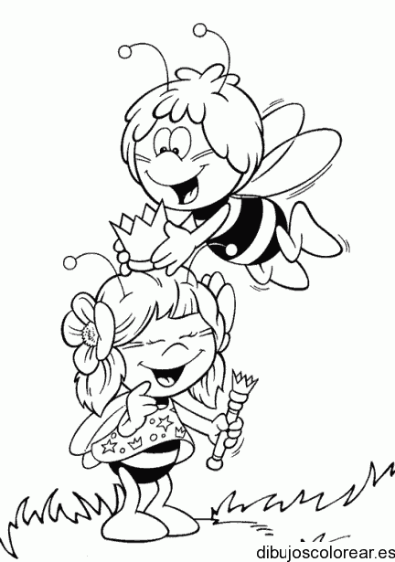 Dibujo de dos abejas jugando para colorear