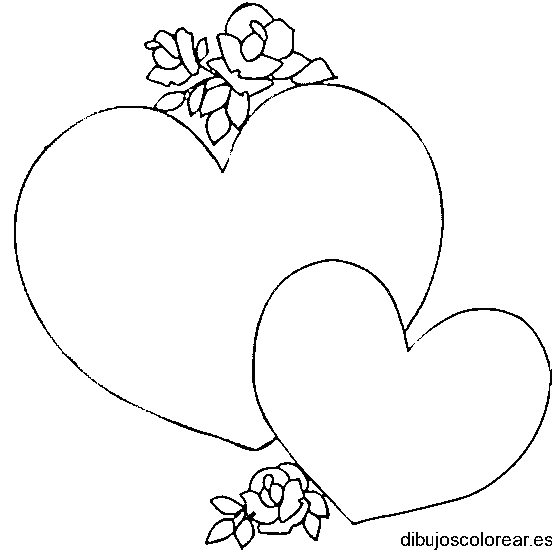 Dibujo de dos corazones con rosas para colorear