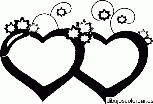 Dibujo de dos corazones en negro para colorear