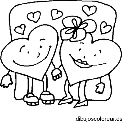Dibujo de dos corazones enamorados para colorear