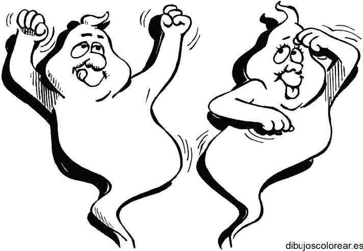 Dibujo de dos fantasmas bailando para colorear