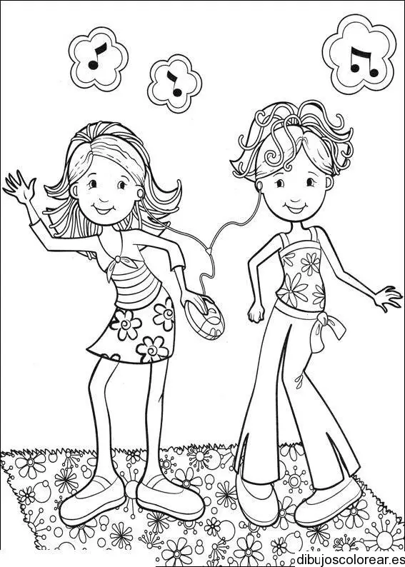 Dibujo de dos niñas bailando para colorear