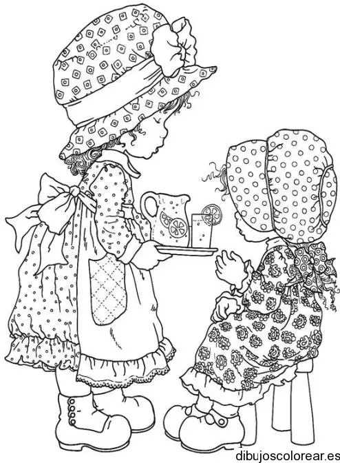 Dibujo de dos niñas con sombrero para colorear