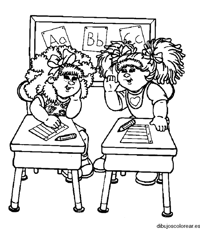 Dibujo de dos niñas en la escuela para colorear