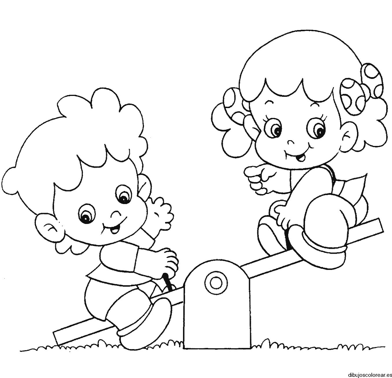 Dibujo de dos niñas jugando en el parque para colorear