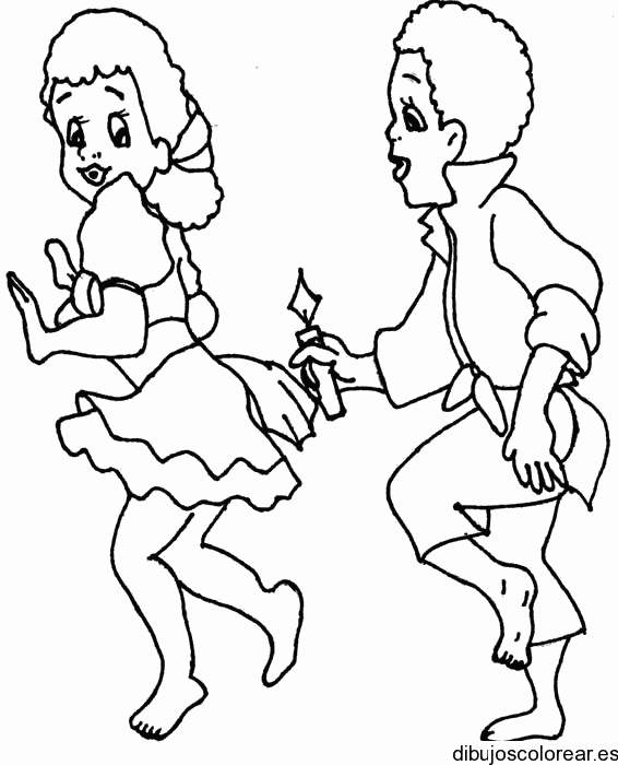 Dibujo de dos niños bailando para colorear