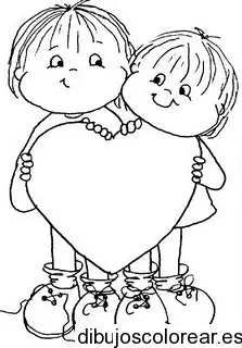 Dibujo de dos niños con un gran corazón para colorear