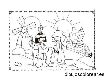 Dibujo de dos niños disfrazados para colorear