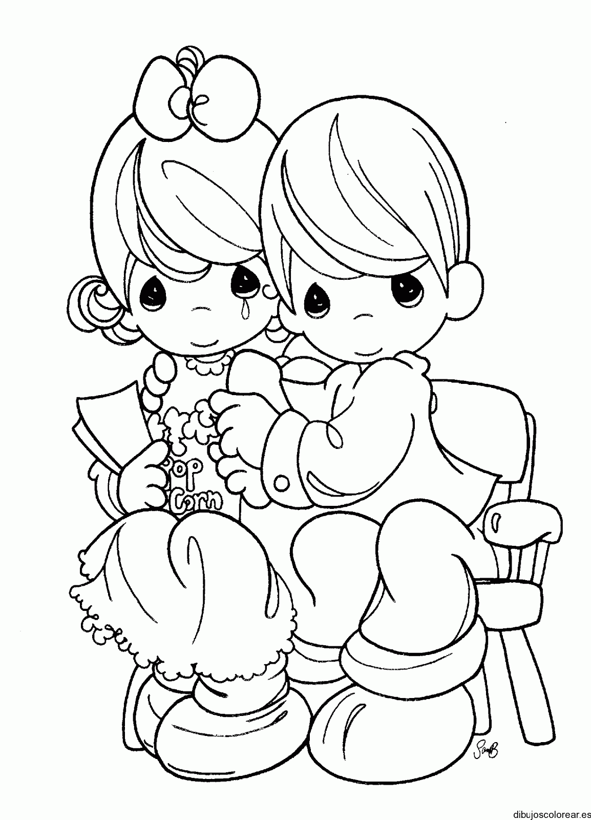 Dibujo de dos niños en un sofá para colorear