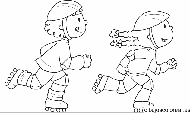 Dibujo de dos niños patinan para colorear