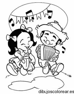 Dibujo de dos niños y un acordeón para colorear