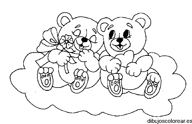 Dibujo de dos ositos en una nube para colorear