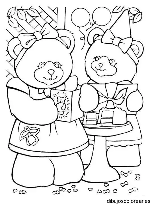 Dibujo de dos osos en cumpleaños para colorear