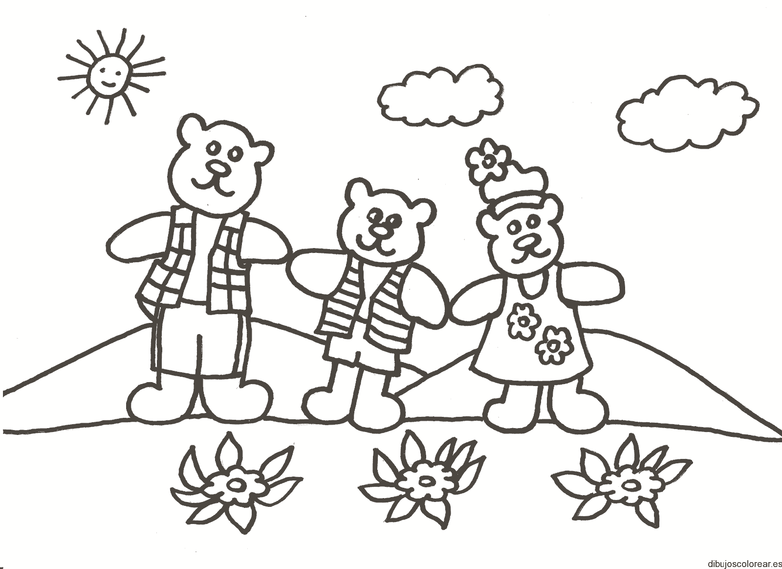Dibujo de dos osos y una osa para colorear