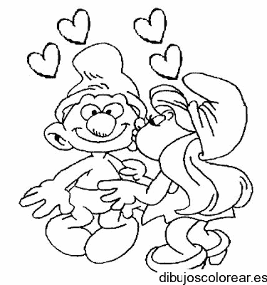 Dibujo de dos pitufos enamorados para colorear