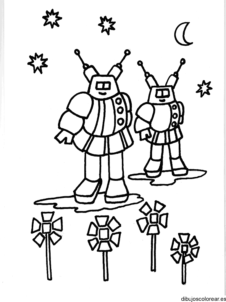 Dibujo de dos robots para colorear