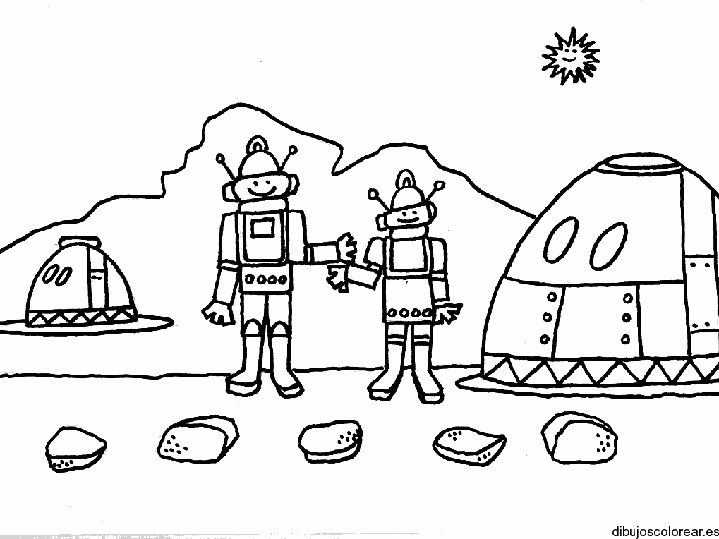 Dibujo de dos robots saludándose para colorear