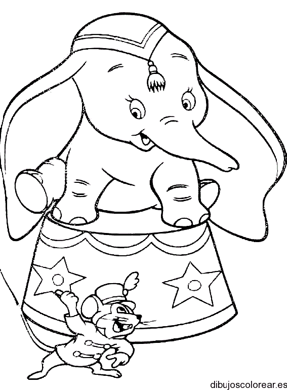 Dibujo de Dumbo actuando con el grillo para colorear