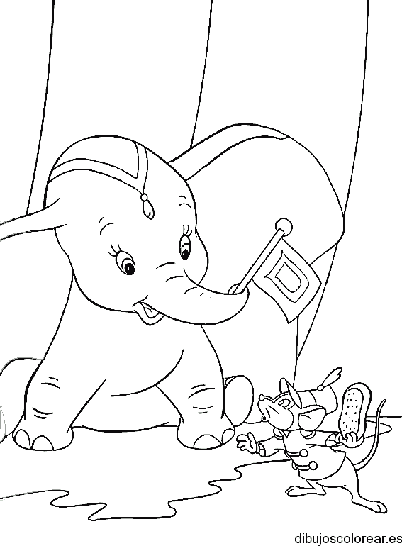 Dibujo de Dumbo con una banderilla para colorear