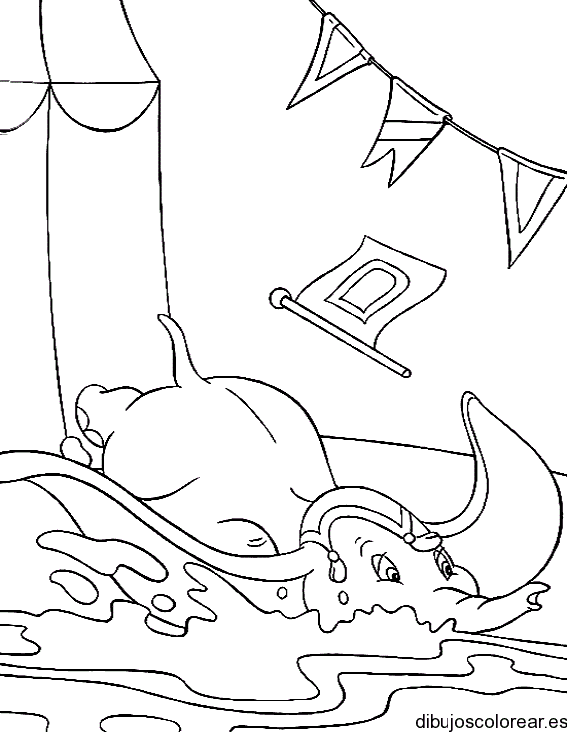 Dibujo de Dumbo en el agua para colorear